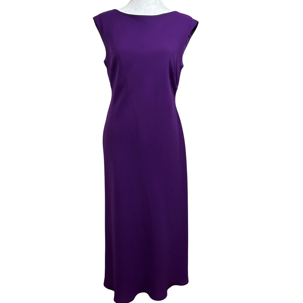 Jones New York Purple High Boat Neck Sleeveless Maxi Sheath Dress Womens 10